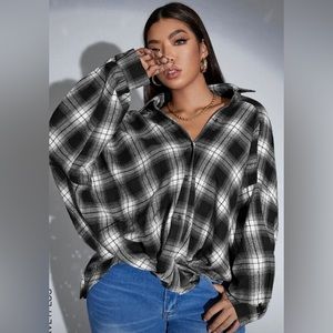 SHEIN Plus Size Tartan Drop Shoulder Shirt